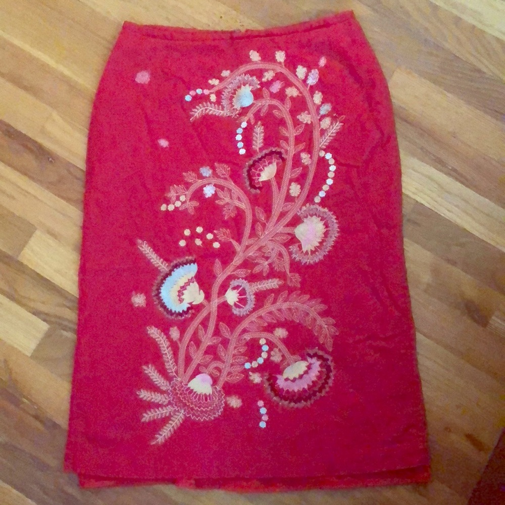 Embroidered calf length skirt